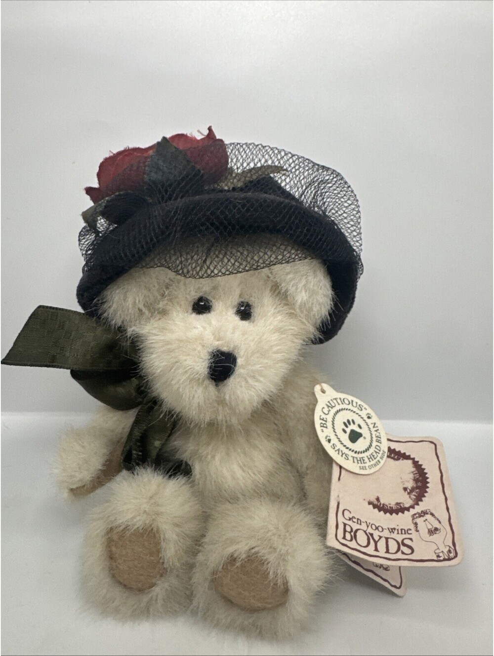 Boyds Bears WIXIE LEE HACKETT Retired  2001 6” Plush w/Black Velvet Hat, Bow